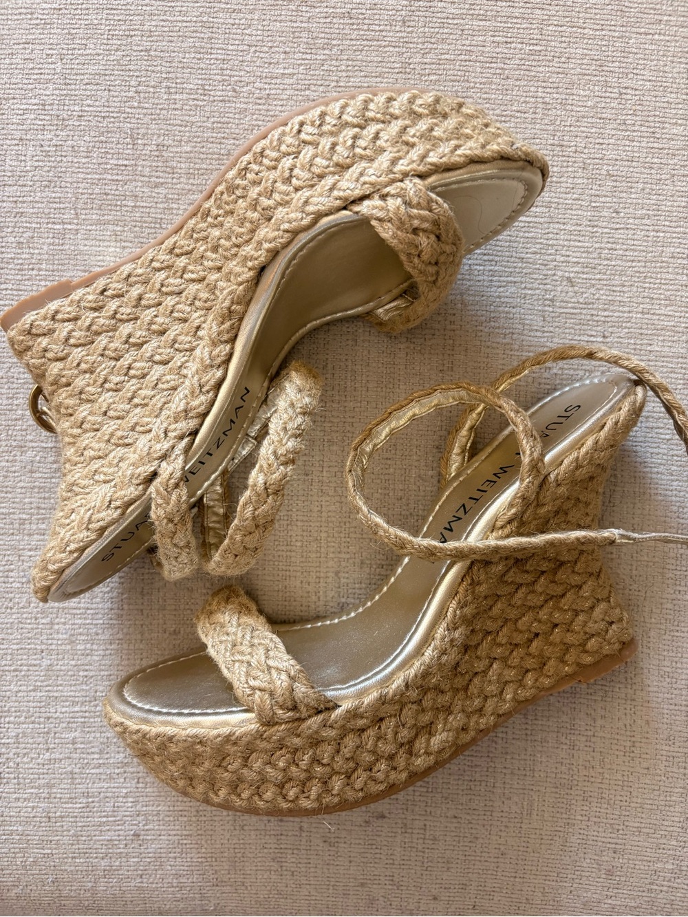 Stuart Weitzman Braided Natural Espadrille Wedge Sandals
